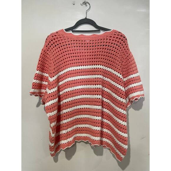 NWT Gap Stripe Short Sleeve Crochet Knit Sweater Top Pink/White Women's Size XXL - Picture 5 of 5